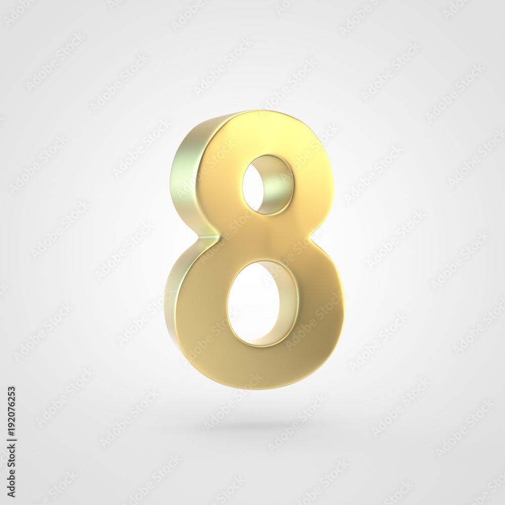 3D rendered golden number 8 isolated on white background. 3D rendered golden number 8 isolated on white background.