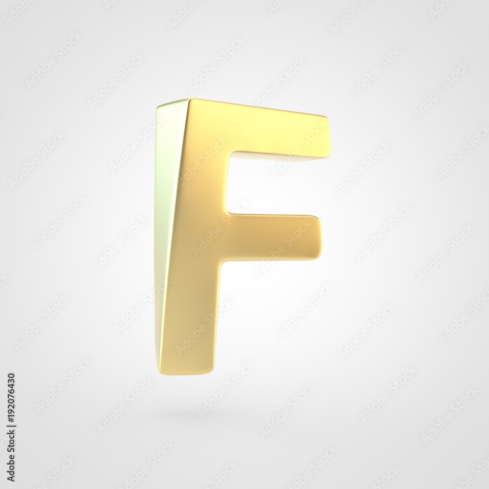 3D rendered golden letter F uppercase isolated on white background. 3D rendered golden letter F uppercase isolated on white background.