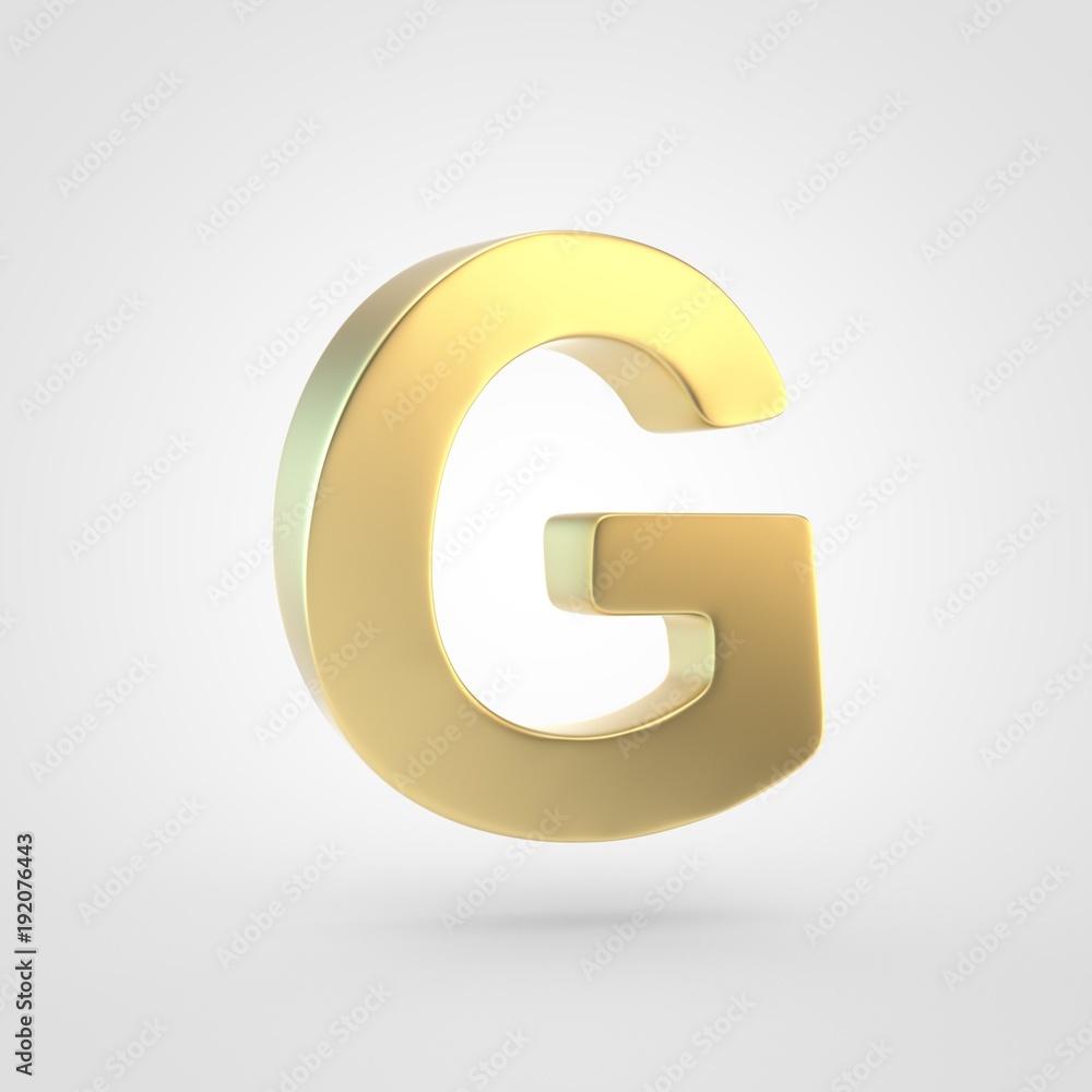 3D rendered golden letter G uppercase isolated on white background. 3D rendered golden letter G uppercase isolated on white background.
