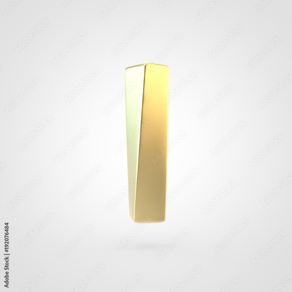 3D rendered golden letter I uppercase isolated on white background. 3D rendered golden letter I uppercase isolated on white background.