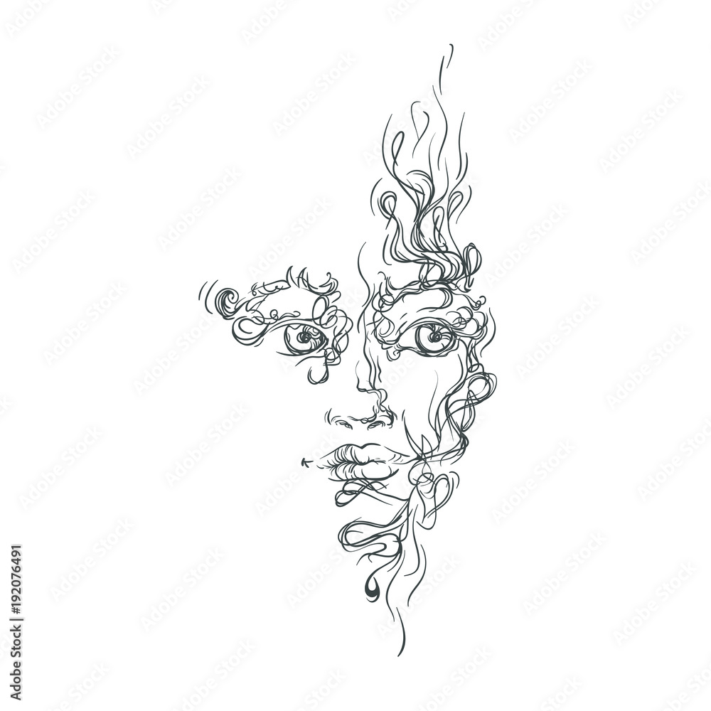 Water girl in lines, vector illustration isolated on white background