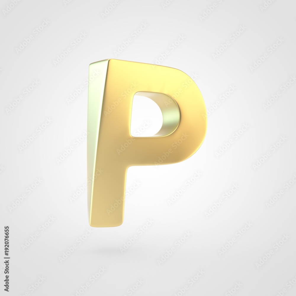 3D rendered golden letter P uppercase isolated on white background. 3D rendered golden letter P uppercase isolated on white background.