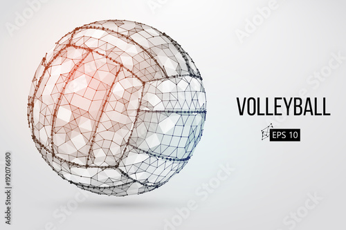 Silhouette of a volleyball ball. Dots, lines, triangles, text, color effects and background on a separate layers, color can be changed in one click. Vector illustration.