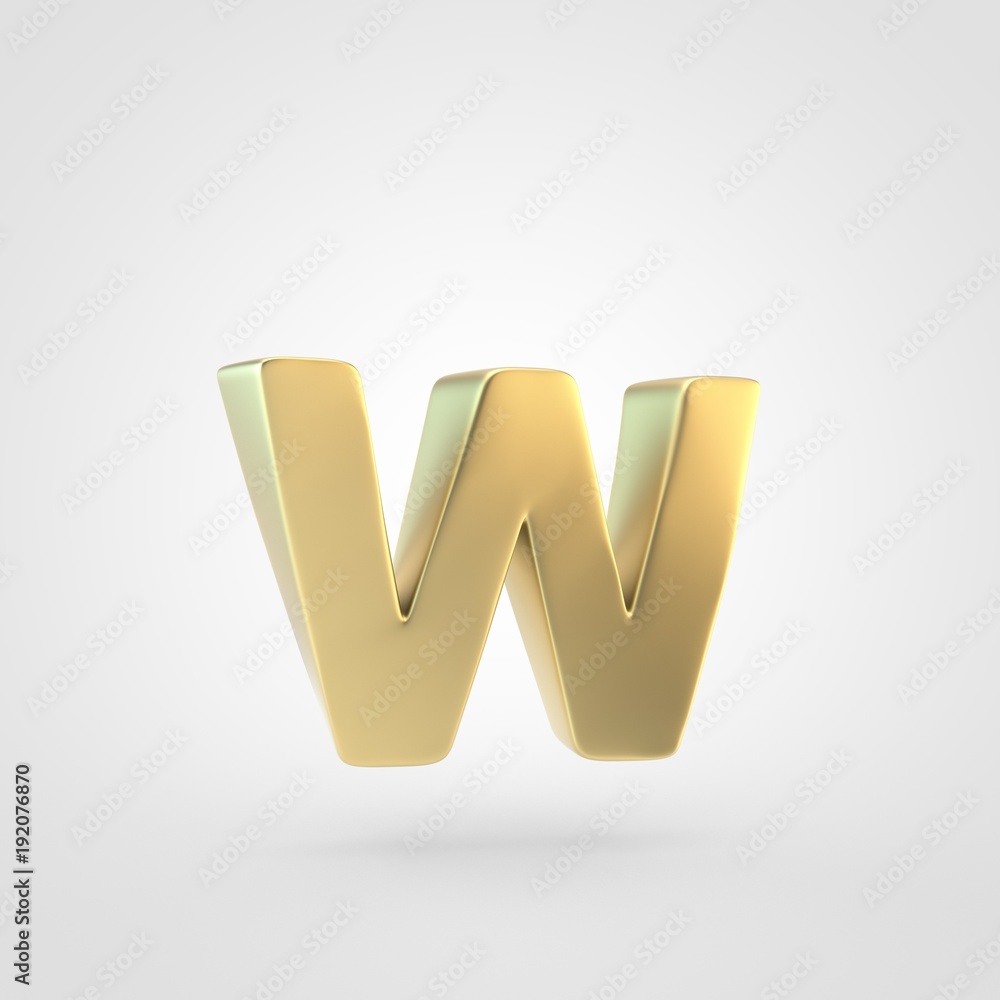 3D rendered golden letter W lowercase isolated on white background. 3D rendered golden letter W lowercase isolated on white background.