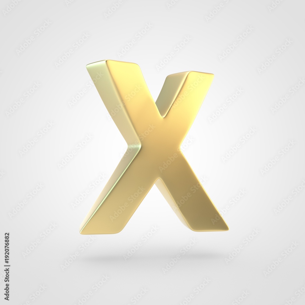 Obraz premium 3D rendered golden letter X uppercase isolated on white background.