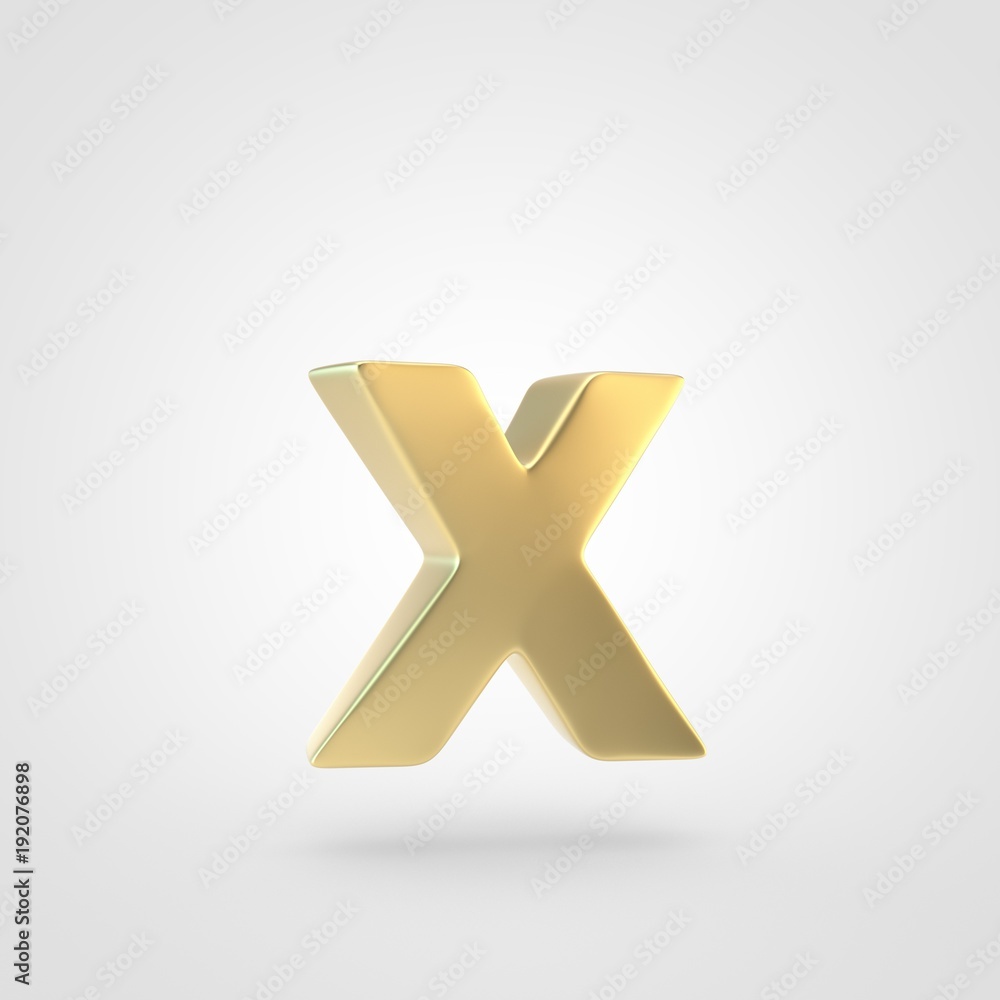 Obraz premium 3D rendered golden letter X lowercase isolated on white background.