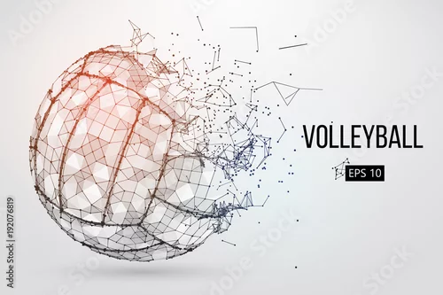 Obraz Sylwetka piłki do siatkówki. Kropki, linie, trójkąty, tekst, efekty kolorystyczne i tło na osobnych warstwach, kolor można zmienić jednym kliknięciem. Ilustracji wektorowych.