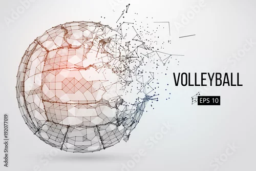 Obraz Sylwetka piłki do siatkówki. Kropki, linie, trójkąty, tekst, efekty kolorystyczne i tło na osobnych warstwach, kolor można zmienić jednym kliknięciem. Ilustracji wektorowych.