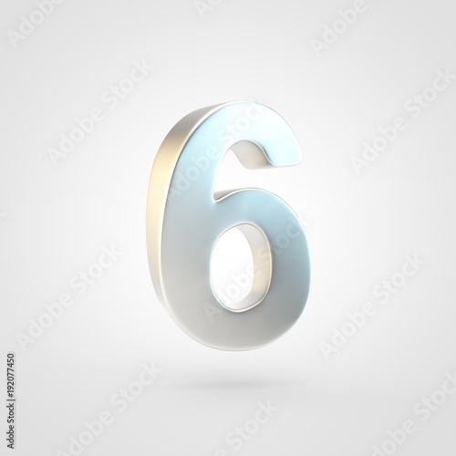 3D rendered silver number 6 isolated on white background.