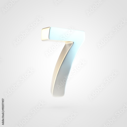 3D rendered silver number 7 isolated on white background.
