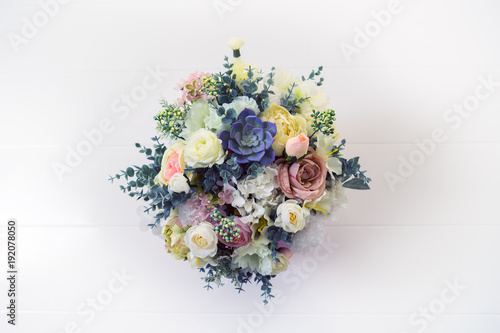 stylish artificial bouquet of flowers. Top view. photo