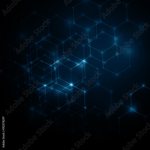 Abstract background with connected lines and dots for your design. Smooth lines, beautifully intertwined, shining dots and flashes on a dark background © Victoria