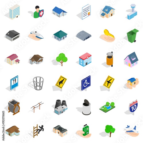 City power icons set, isometric style
