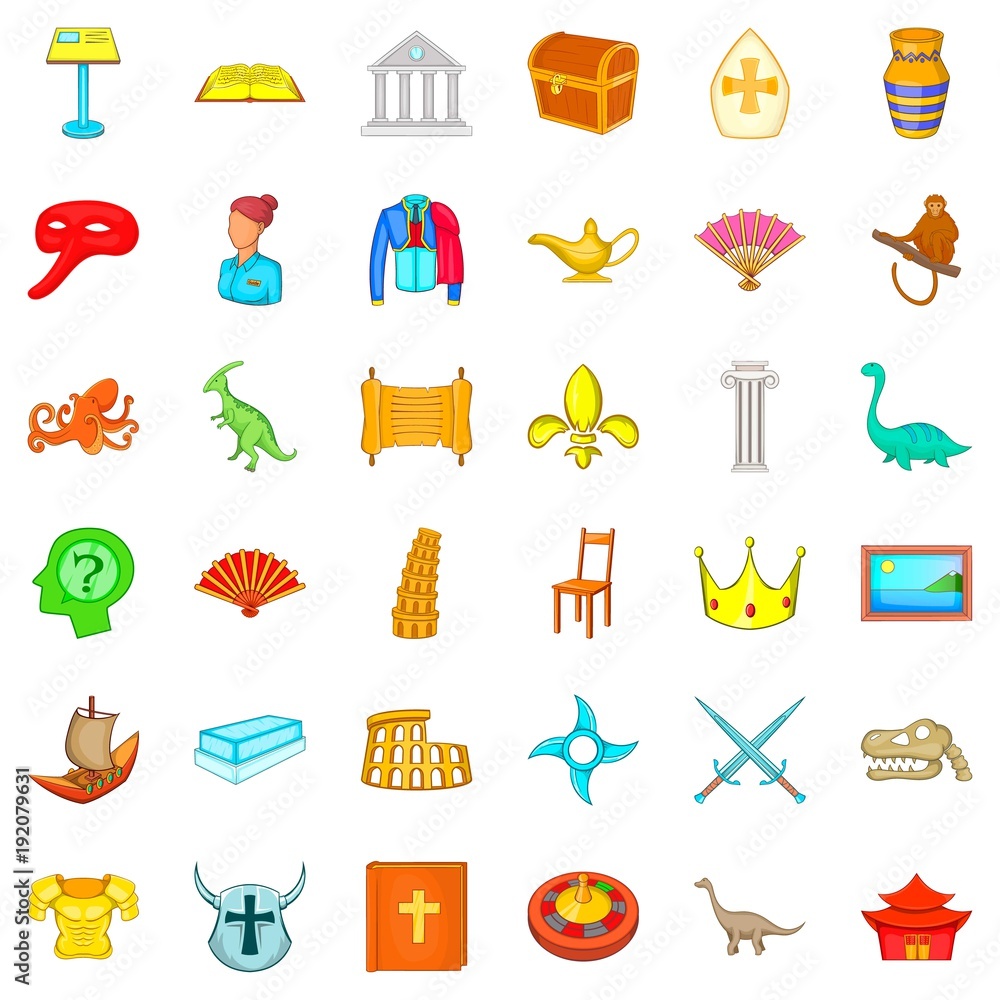 Antiquity study icons set, cartoon style Antiquity study icons set, cartoon style