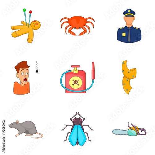 Phobias icons set, cartoon style