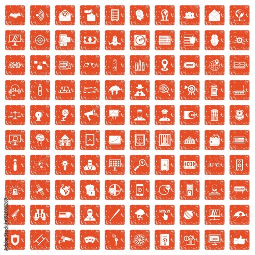 100 security icons set grunge orange