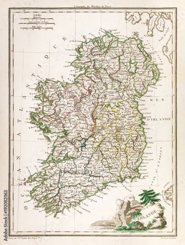 Fotografia, Obraz Antique map of Ireland, 1812