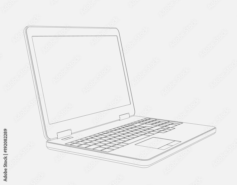 Line CAD Drawing of Laptop Computer from left with perspective. Stock  Illustration | Adobe Stock