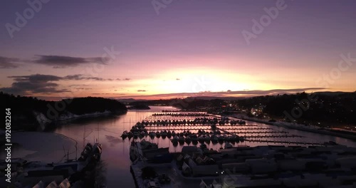 Aerial filming of Skoyen Marina in Oslo, Norway