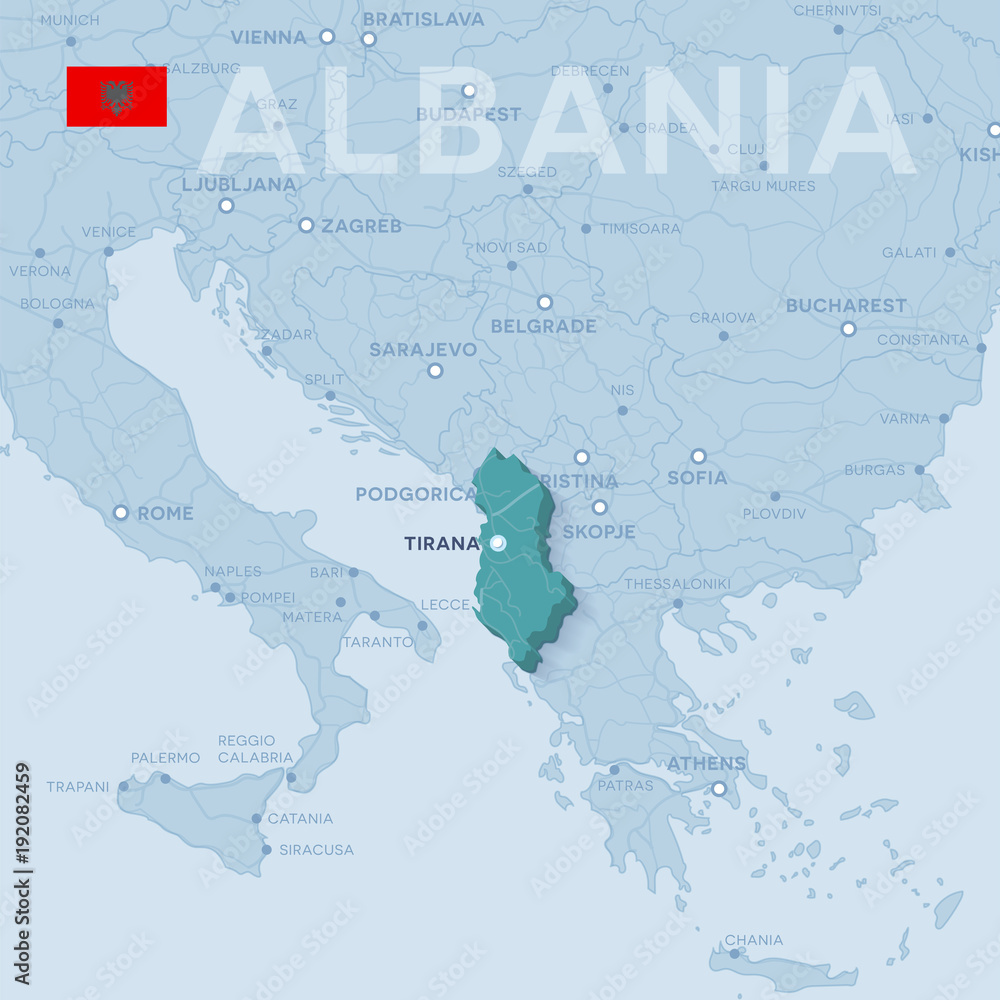 Obraz premium Map of cities and roads in Albania.