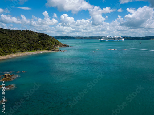 Cruise Ship At Russell Bay On Beautiful Summer Morning  New Zealand 