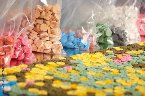 Quadro em tela Thousands of pills of MDMA (Extasy) distributed by drug dealer seized by legal a