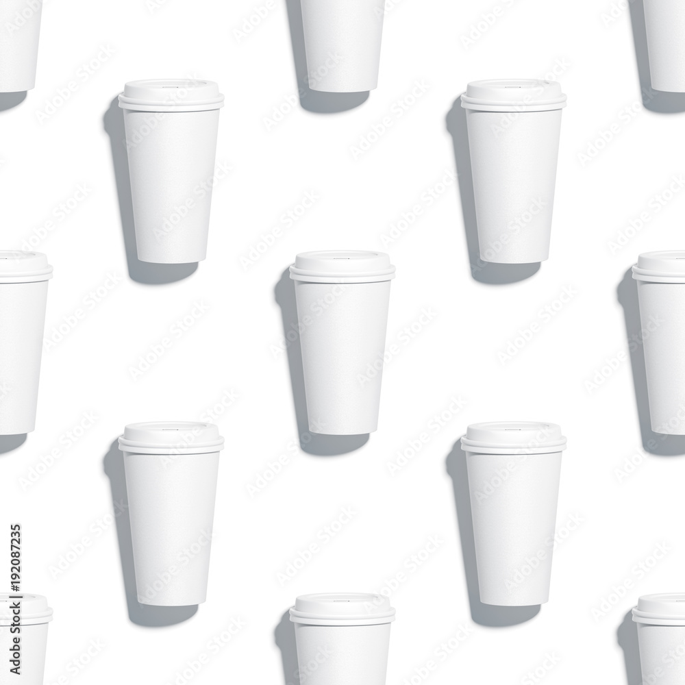 Blank isolated coffee cup mockups seamless pattern, 3d rendering. Loopable texture of disposable plastic mugs mock ups, top view. Clear takeaway containers tileable background template. Blank isolated coffee cup mockups seamless pattern, 3d rendering. Loopable texture of disposable plastic mugs mock ups, top view. Clear takeaway containers tileable background template.