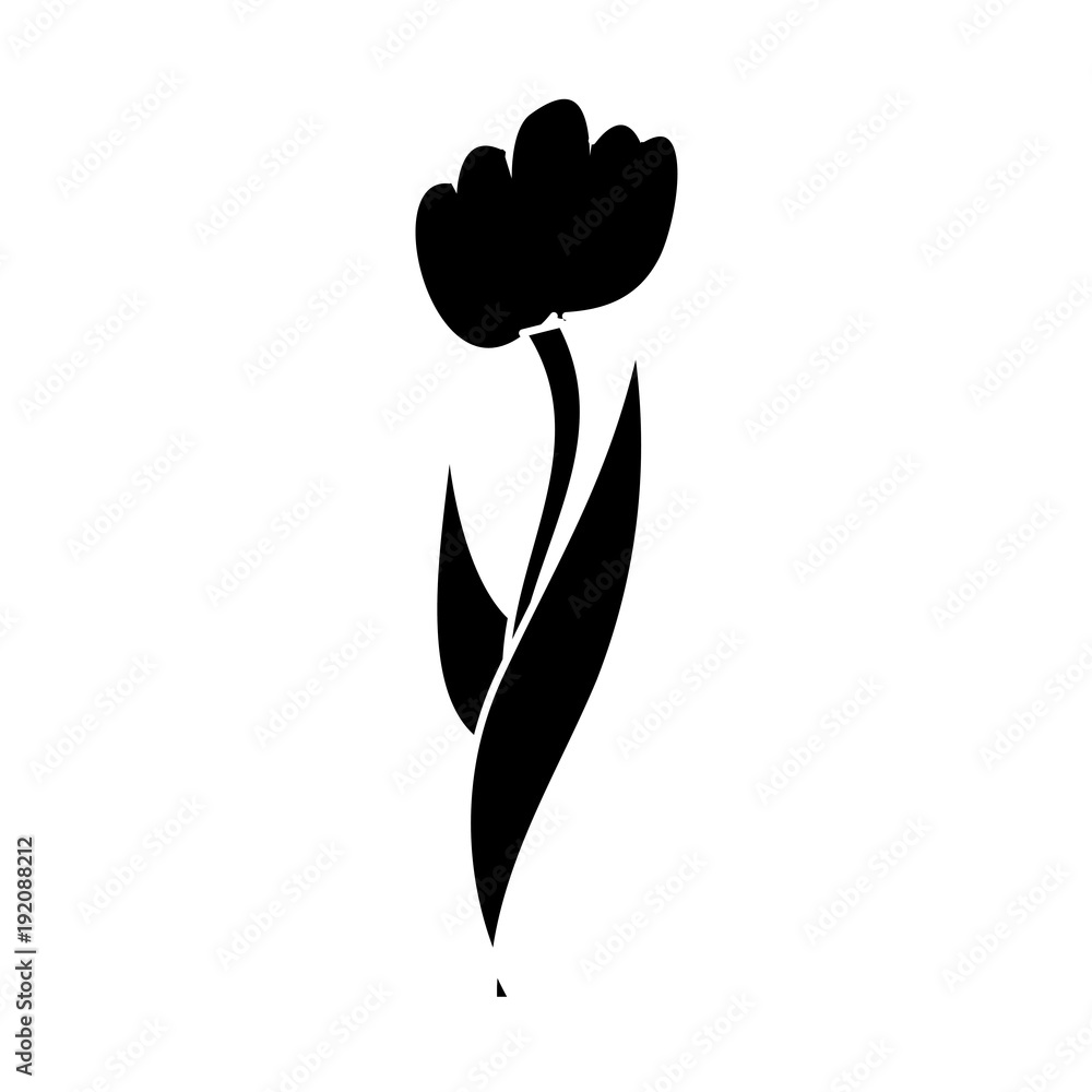 flower natural botanical stem leaves icon vector illustration black and white design
