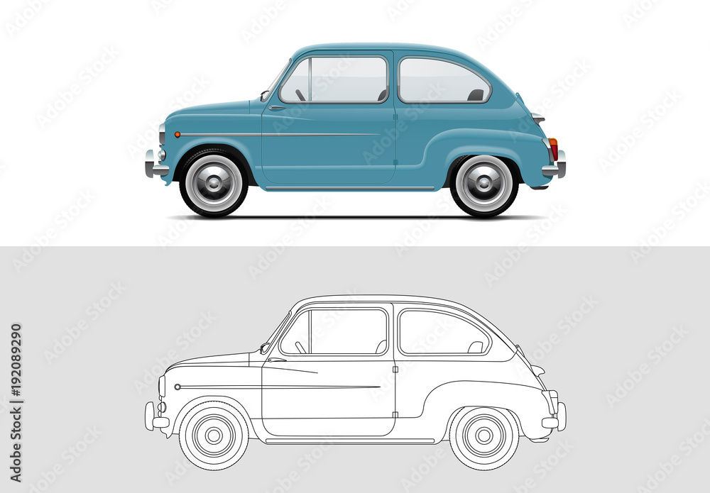 Vector illustration of Fiat 500 1957 - 1975. Old timer, classic car.