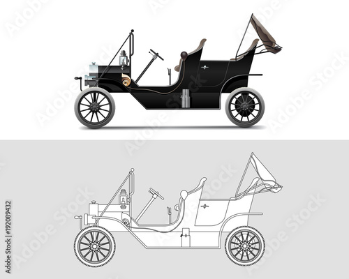 Vector illustration of Ford Model T 1910. Old timer, classic car. 