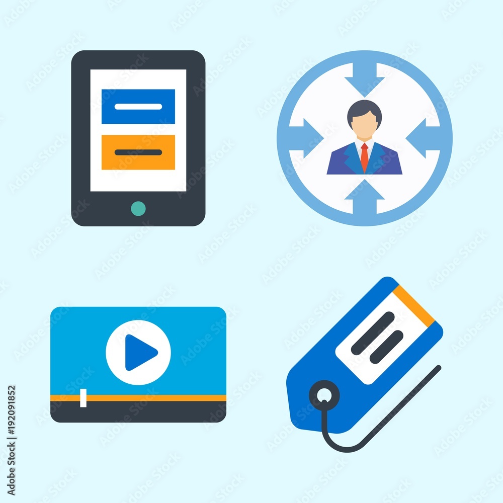 Icons set about Commerce with target, video player, tag and tablet Icons set about Commerce with target, video player, tag and tablet