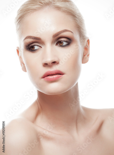 Beautiful girl natural makeup portrait with smokey
