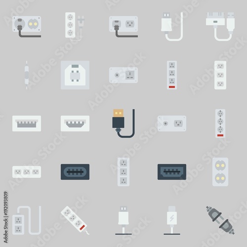 icons set about Connectors Cables. with volume controller, unplugged, socket, usb cable and usb