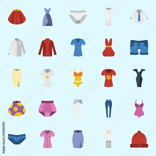 icons set about Women Clothes. with panties  pants  skirt  shorts  winter hat and swimsuit