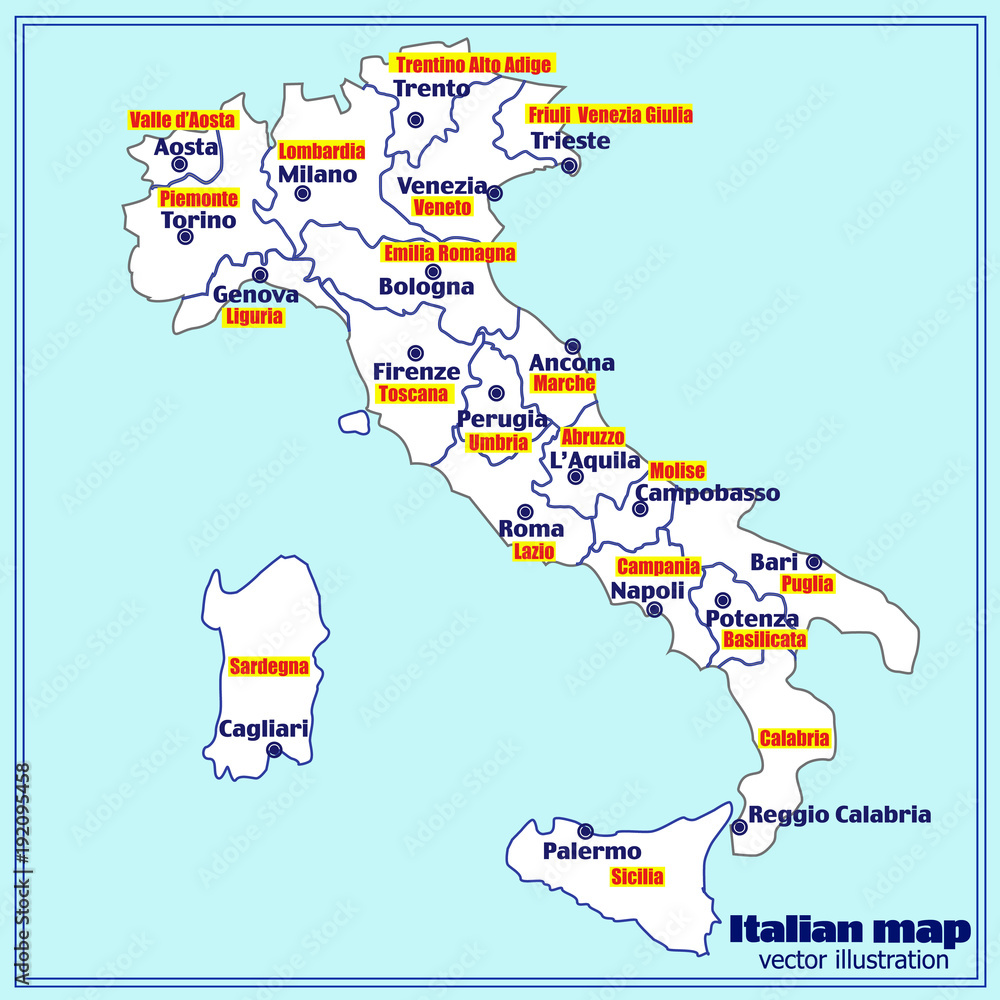 Obraz premium Italy map with Italian regions. Vector.