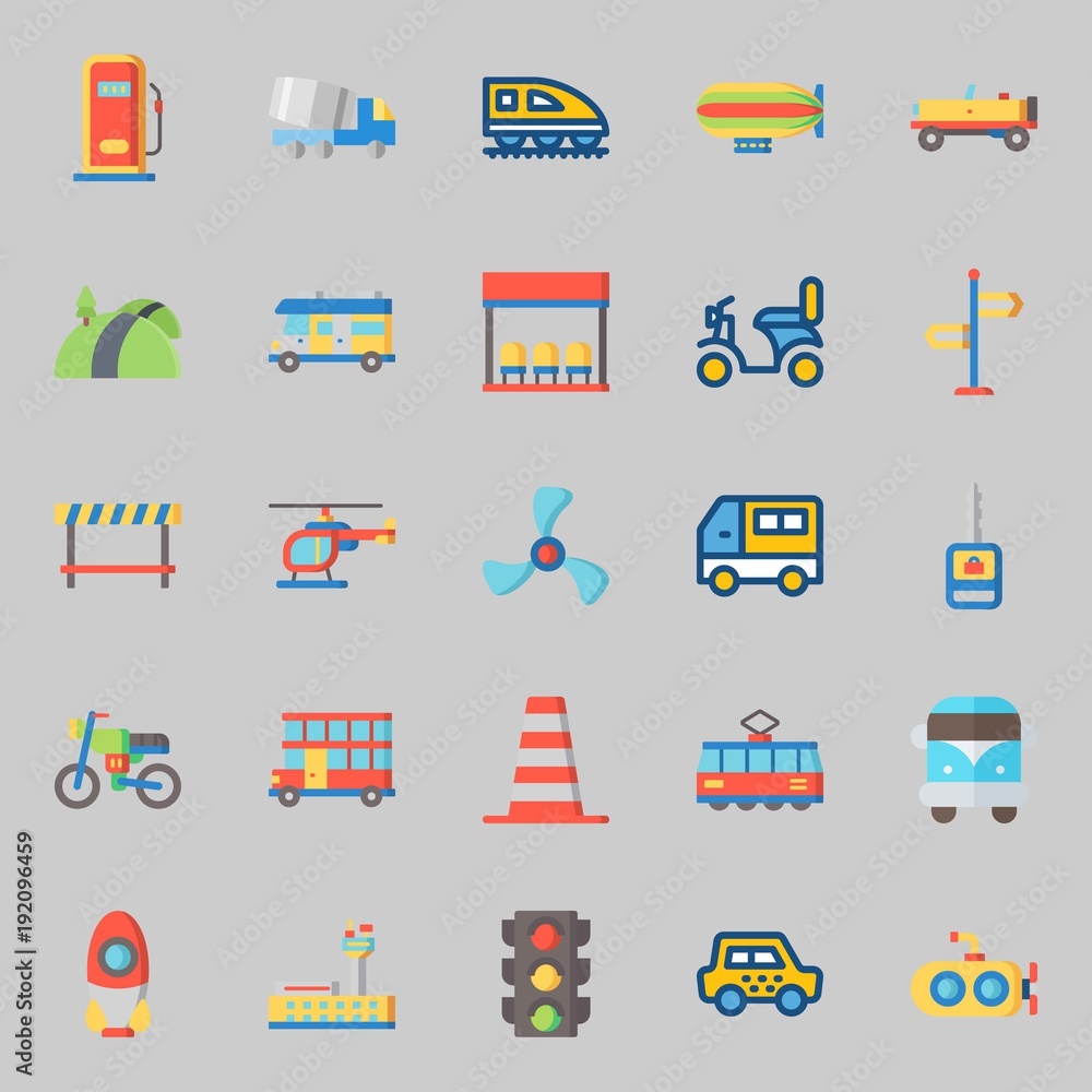 icons set about Transportation. with cone, submarine, car, road, car key and van icons set about Transportation. with cone, submarine, car, road, car key and van