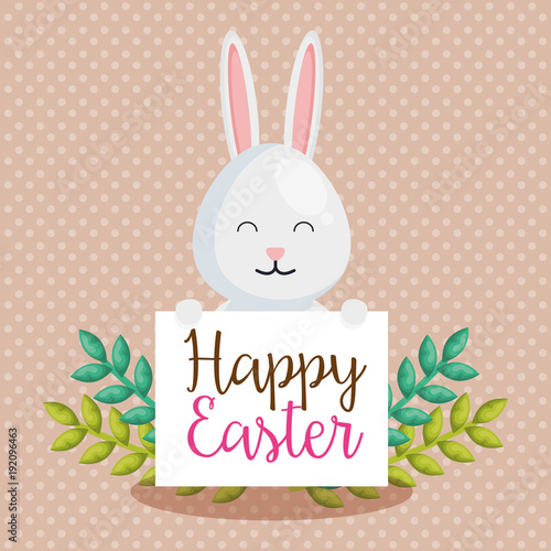 cute rabbit happy easter celebration vector illustration design