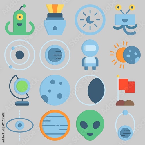 Icon set about Universe with keywords venus, orbit, flag, earth glope, planet and astronaut photo