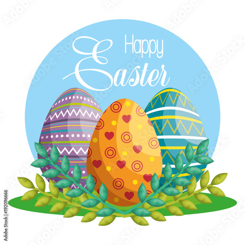 eggs painted happy easter celebration vector illustration design