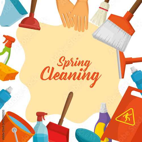 spring cleaning design concept with supplies vector illustration graphic design