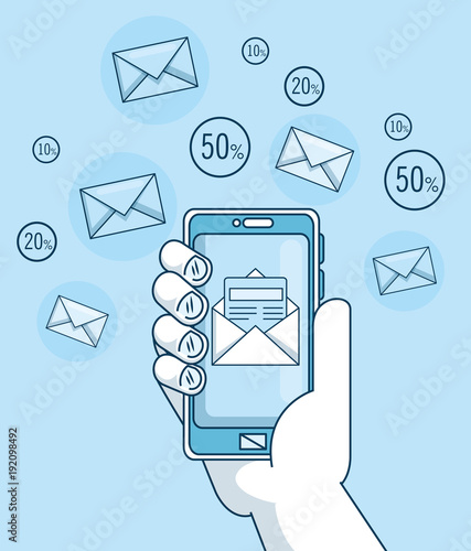 email marketing and promotion email notification on mobile phone vector illustration graphic design