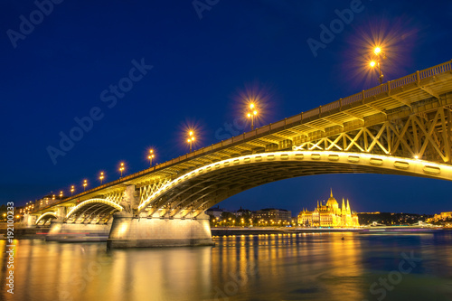 Margaret bridge at dusk in Budapest