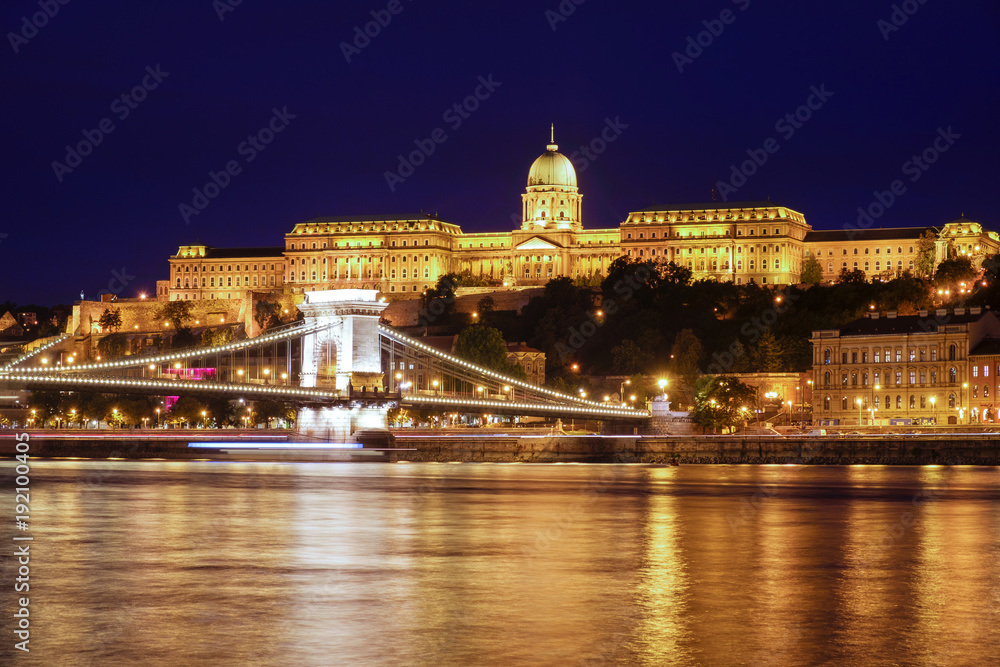 Budapest Chain Bridge and Royal palace at night