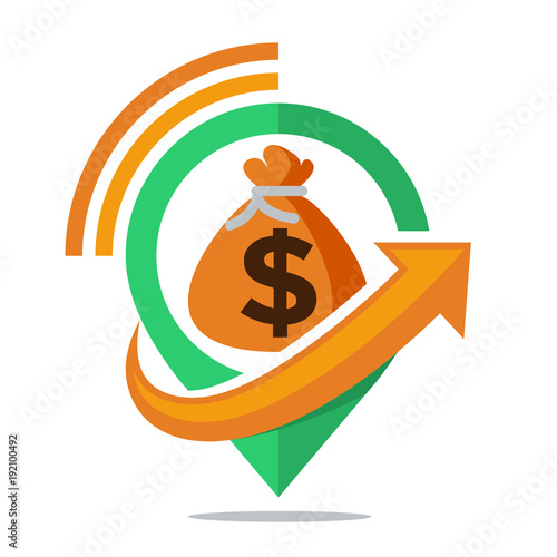 logo icon for communication media, sharing location information source of income, wealth, funding, loan money, about other financial business