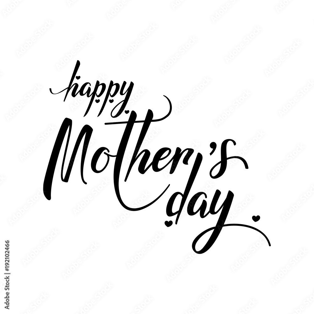 Hand Drawn elegant modern lettering of Happy Mother's Day isolated on white background. Monochrome greeting card. Vector illustration for Holiday Collection.