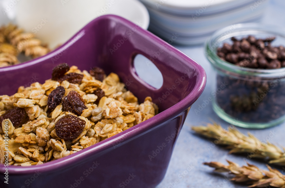 Traditional granola with raisins Traditional granola with raisins