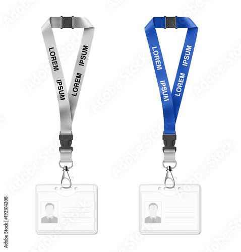 Set of lanyards with id card. Vector illustration isolated on white background. Ready mockup to use for for presentations, conferences and other business situations. EPS10.