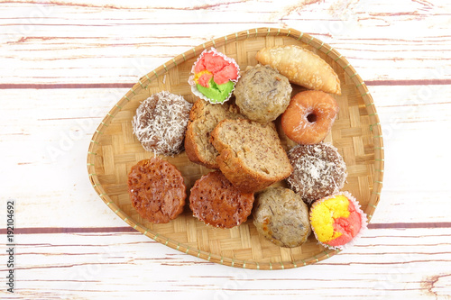 Asian traditional sweet desert on wooden board.