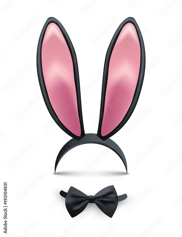 Black rabbit ears ad black bow isolated on white background. Vector illustration. Black rabbit ears ad black bow isolated on white background. Vector illustration.