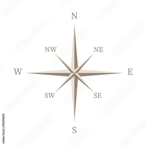 Vintage brown wind rose isolated on white background.